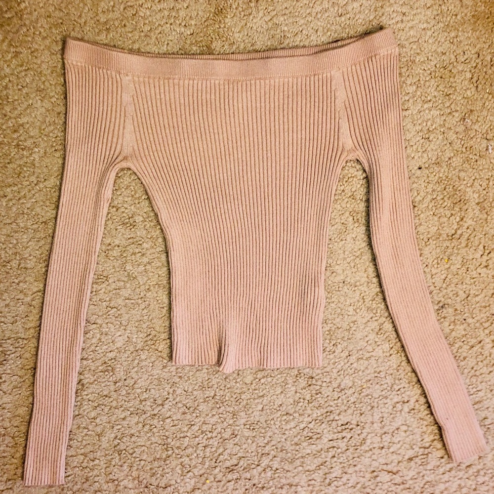 Nude/Blush Off The Shoulder Sweater